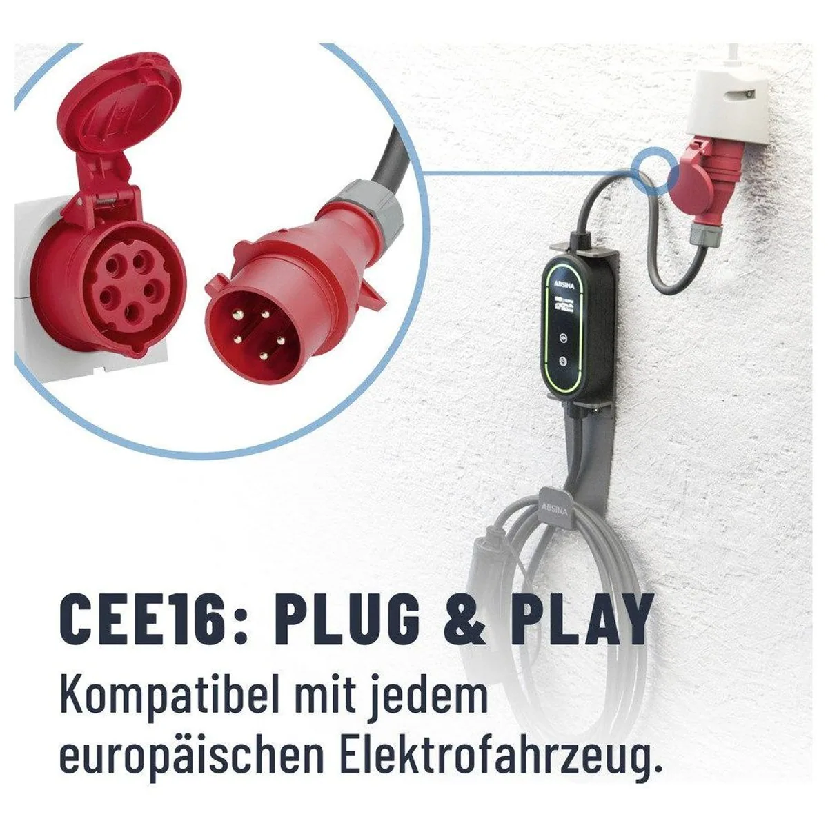 ABSINA Elektroauto-Ladestation, Typ 2, 16 A, 11 kW, hohe Ladeleistung 3