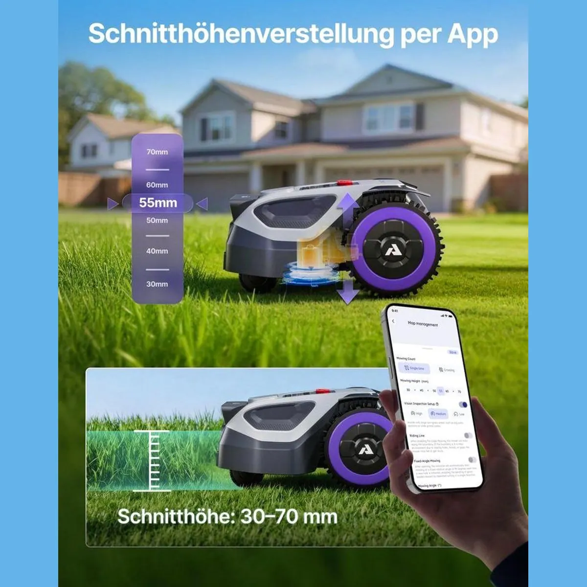 ANTHBOT M5 Rasenmähroboter, RTK-Navigation, KI-Hinderniserkennung, bis 700 m² Rasenfläche 5