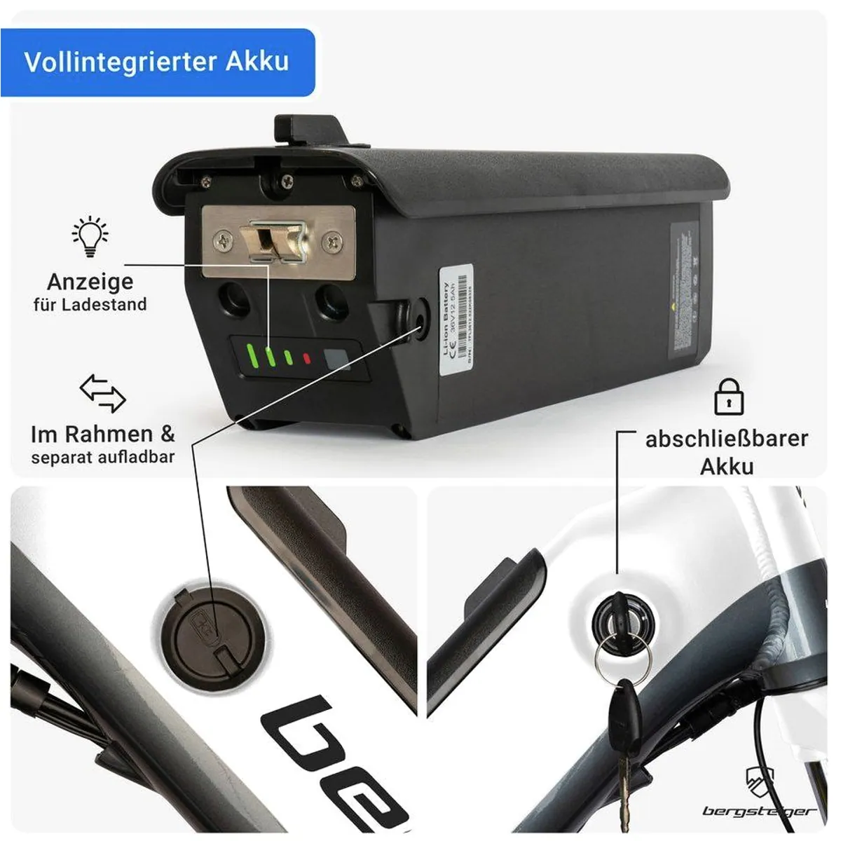 bergsteiger E-Bike London 20 Zoll, kraftvoller 250 Watt Motor, 7-Gang Shimano, klappbar 4