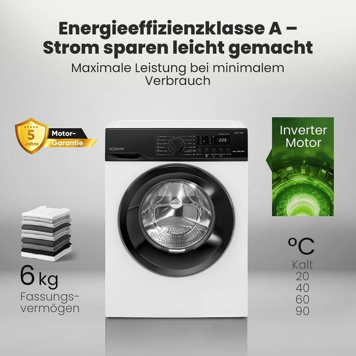 BOMANN Waschmaschine WA 7162, 6 kg Fassungsvermögen, Invertermotor, 5 Jahre Garantie 2