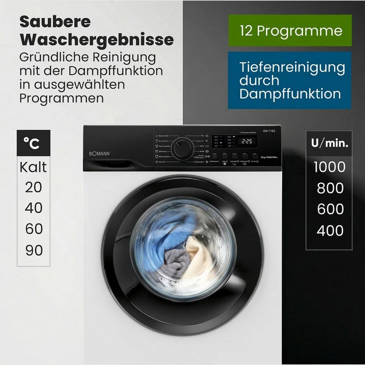 BOMANN Waschmaschine WA 7162, 6 kg Fassungsvermögen, Invertermotor, 5 Jahre Garantie 5