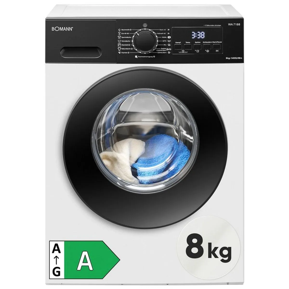 BOMANN Waschmaschine WA 7188, 8 kg Fassungsvermögen, 1400 U/min, Inverter-Motor