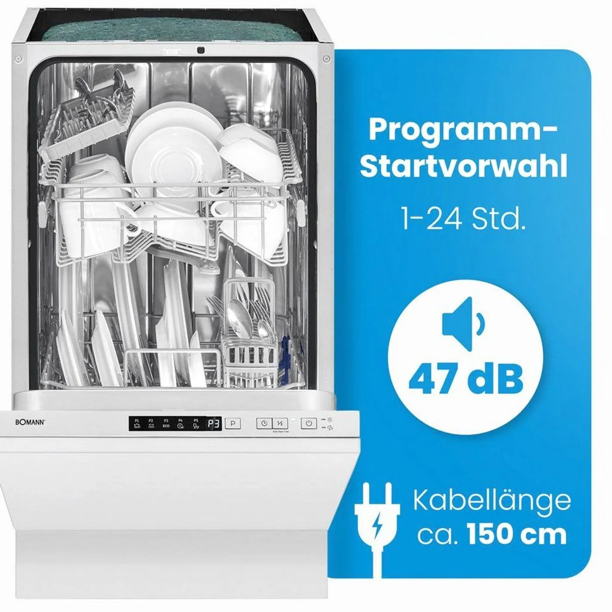 BOMANN GSPE 7420 VI, 45 cm vollintegrierbar, 10 Maßgedecke, 5 Programme 4