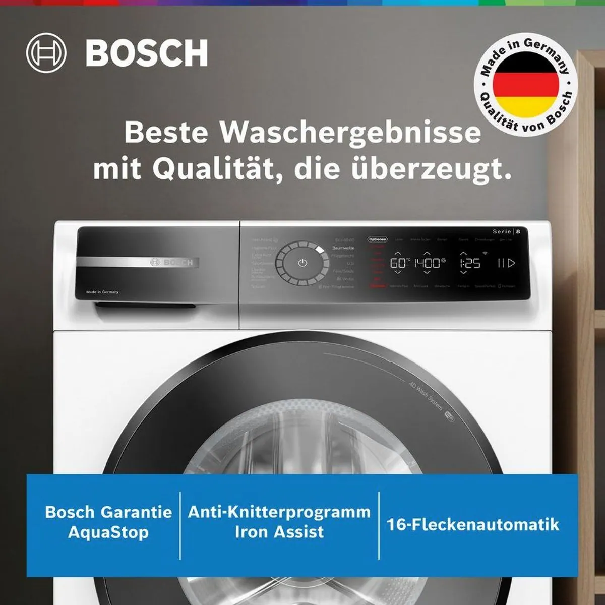 BOSCH WGB244071 Waschmaschine, 9 kg Fassungsvermögen, 1400 U/min, Nachlegefunktion 2