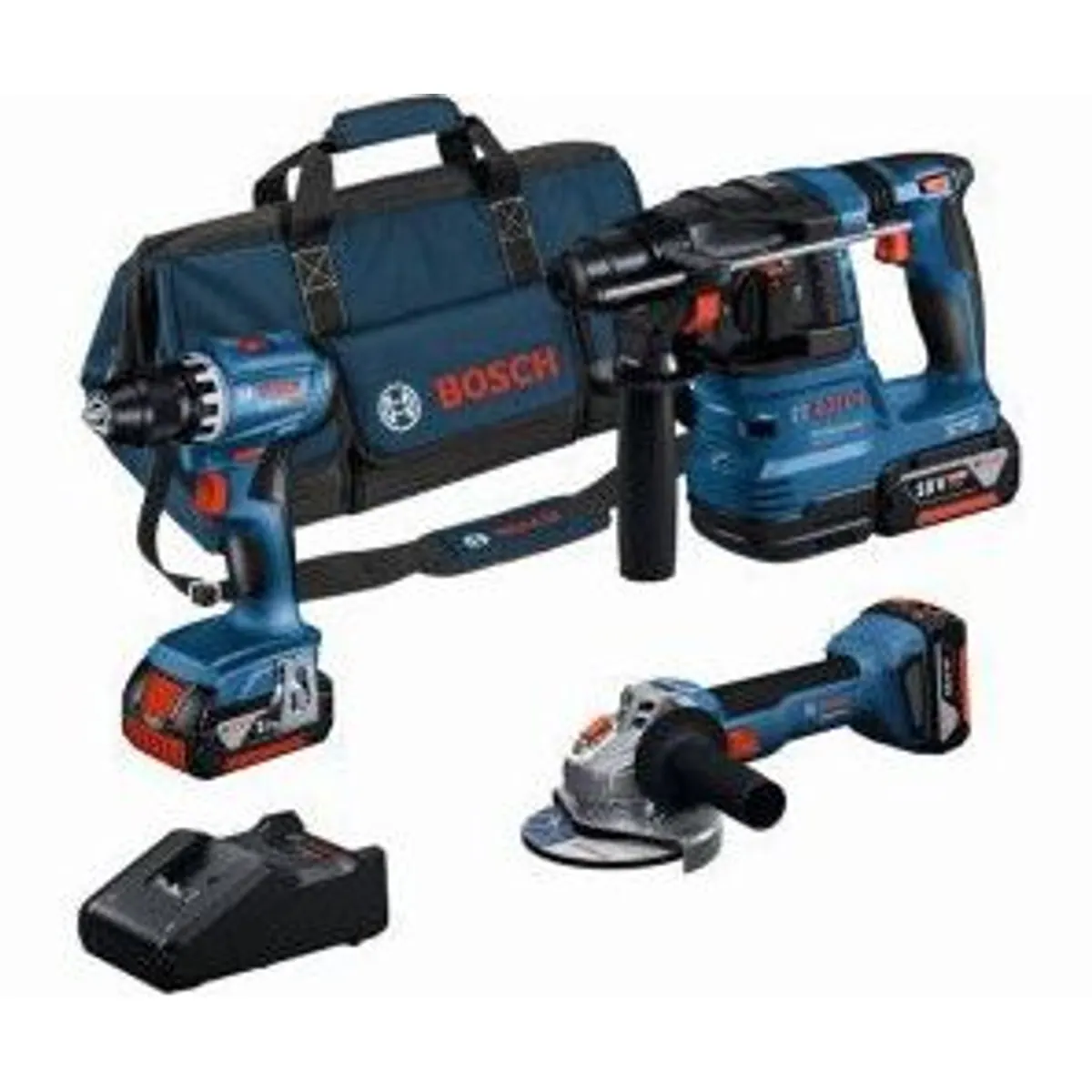 Bosch GSR+GWS+GBH, vielseitiges Werkzeugset, hohe Leistung, langlebige Akkus