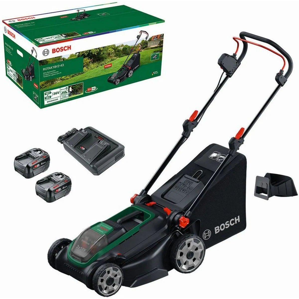 Bosch Home & Garden Akkurasenmäher ROTAK18V-43, 43 cm Schnittbreite, kraftvoll und vielseitig