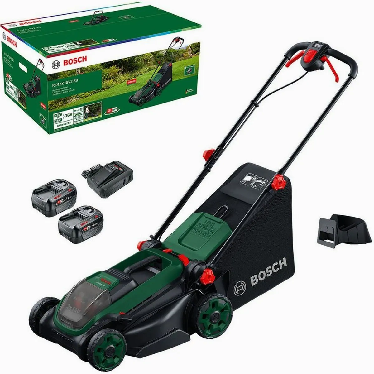 Bosch Home & Garden Akkurasenmäher Rotak 18V2-38, 38 cm Schnittbreite, 3-in-1-Funktion