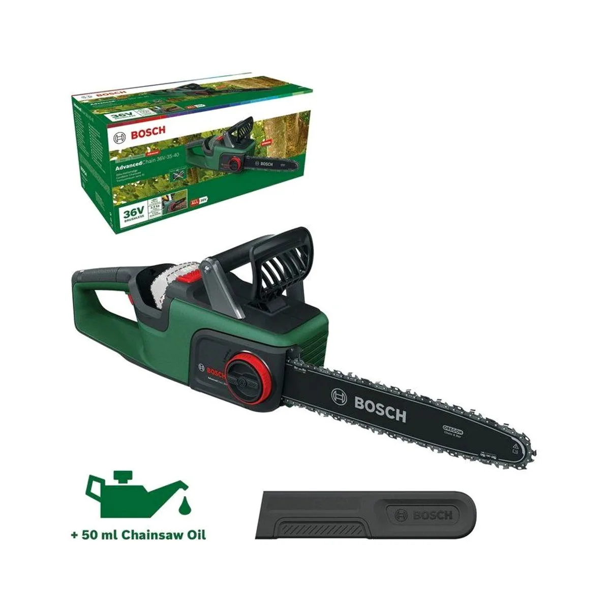 Bosch Home & Garden AdvancedChain 36V-35-40, bürstenloser Motor, automatische Kettenschmierung