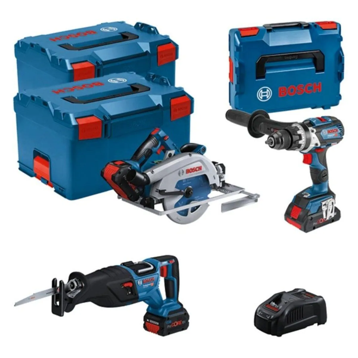 BOSCH Elektrowerkzeug-Set, hohe Leistung, umfassender Anwenderschutz, inkl. Schnellladegerät