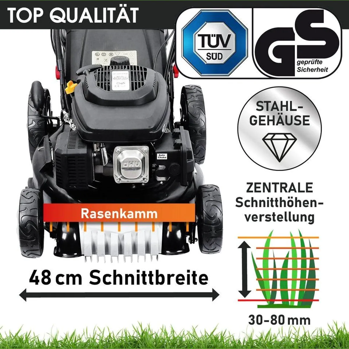 BRAST Benzinrasenmäher 19224, 5,2kW Leistung, 48 cm Schnittbreite, TÜV geprüft 4