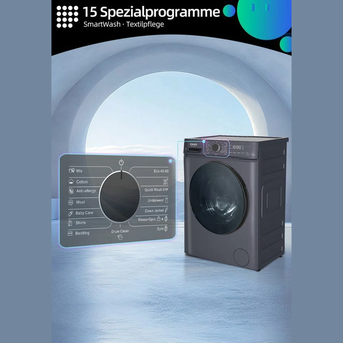 CHiQ CW07123863AX Waschmaschine, 7 kg Kapazität, Dampfsterilisation, 1200 U/min 3