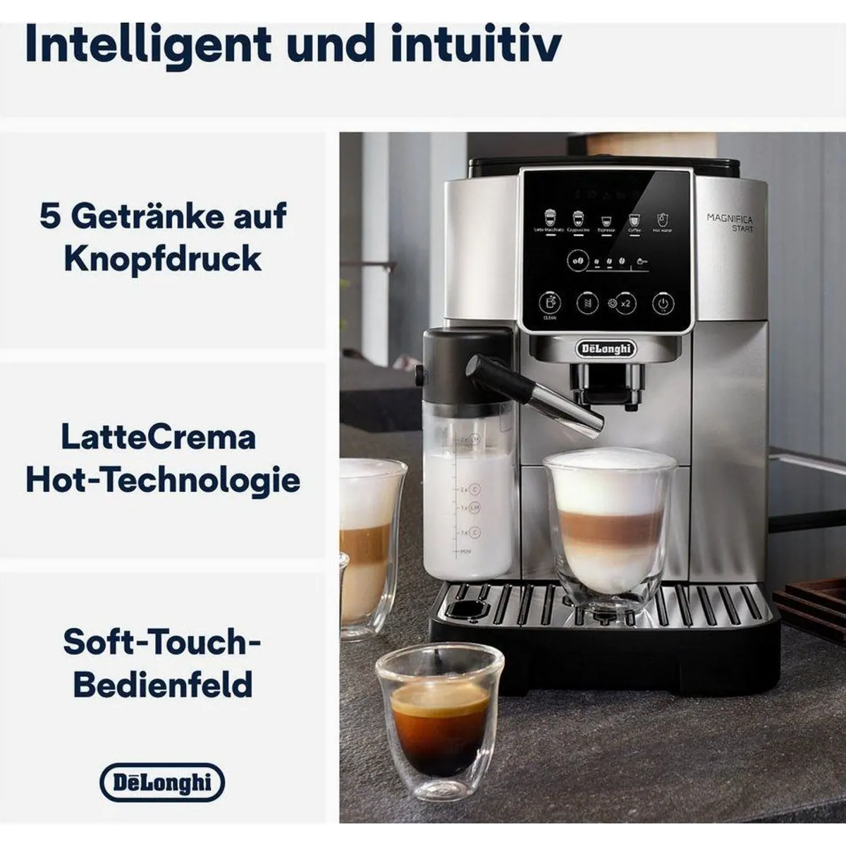 De'Longhi Kaffeevollautomat Start Milk ECAM220.80.SB, Milchkaraffe, Benutzerfreundlich, Ein-Tasten-Bedienung 5