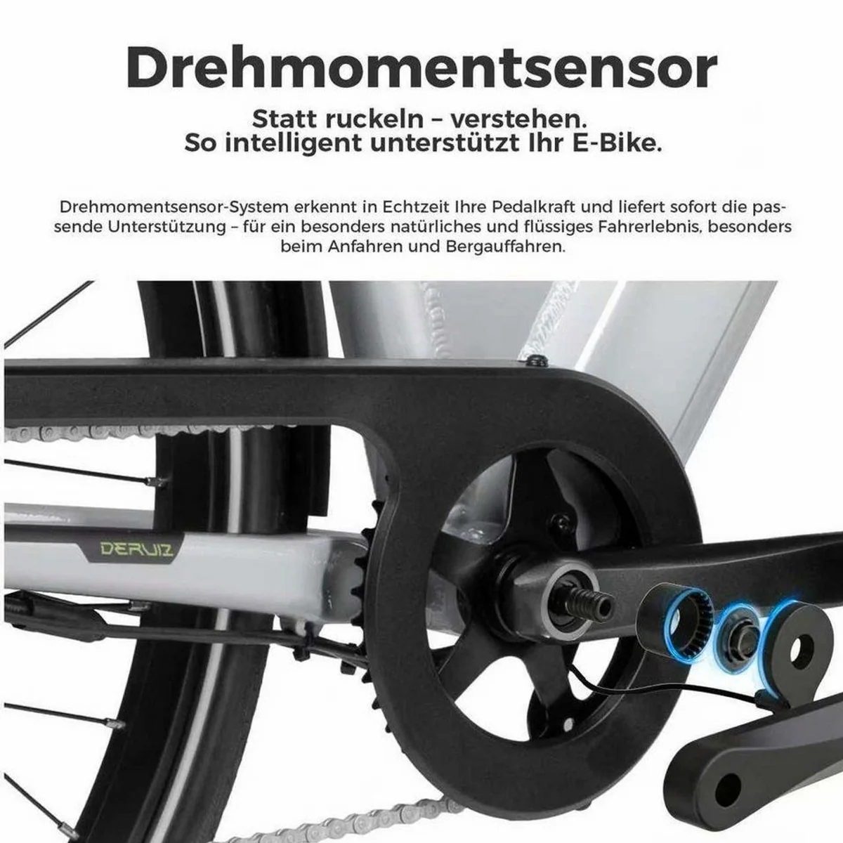DERUIZ E-Bike Cityrad 28 Zoll, 644Wh Akku, 8-Gang Shimano Schaltung 5