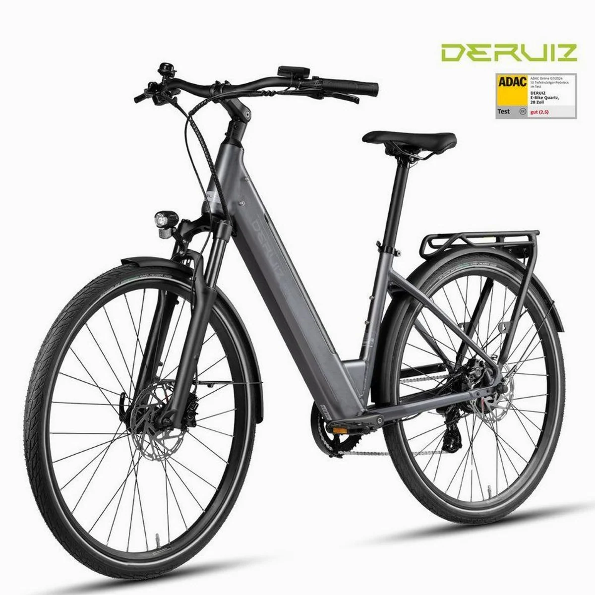 DERUIZ E-Bike Cityrad 28 Zoll, 644 Wh Akku, 8-Gang Shimano, Bluetooth & App