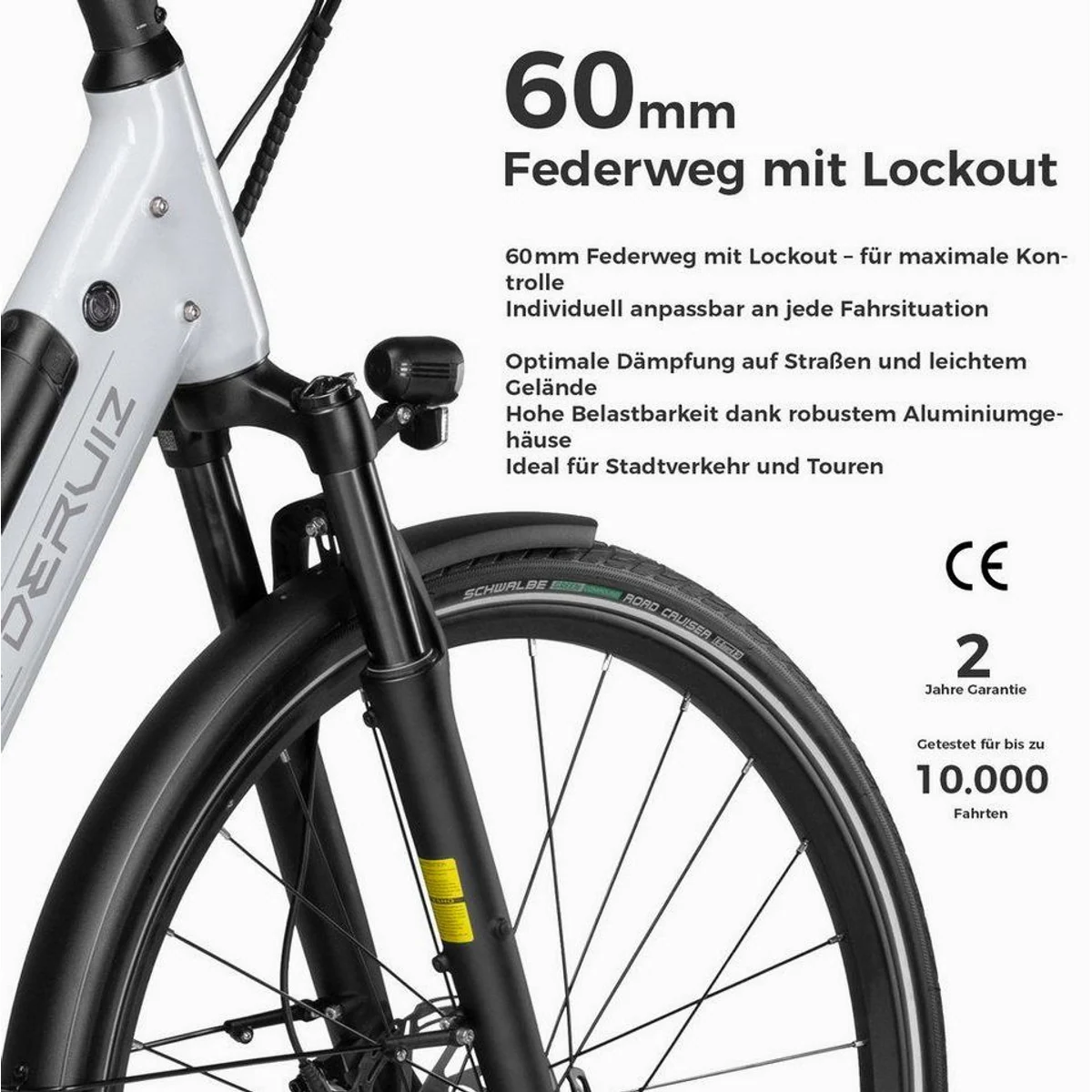 DERUIZ E-Bike Cityrad 28 Zoll, 644 Wh Akku, 8-Gang Shimano, Bluetooth & App 3
