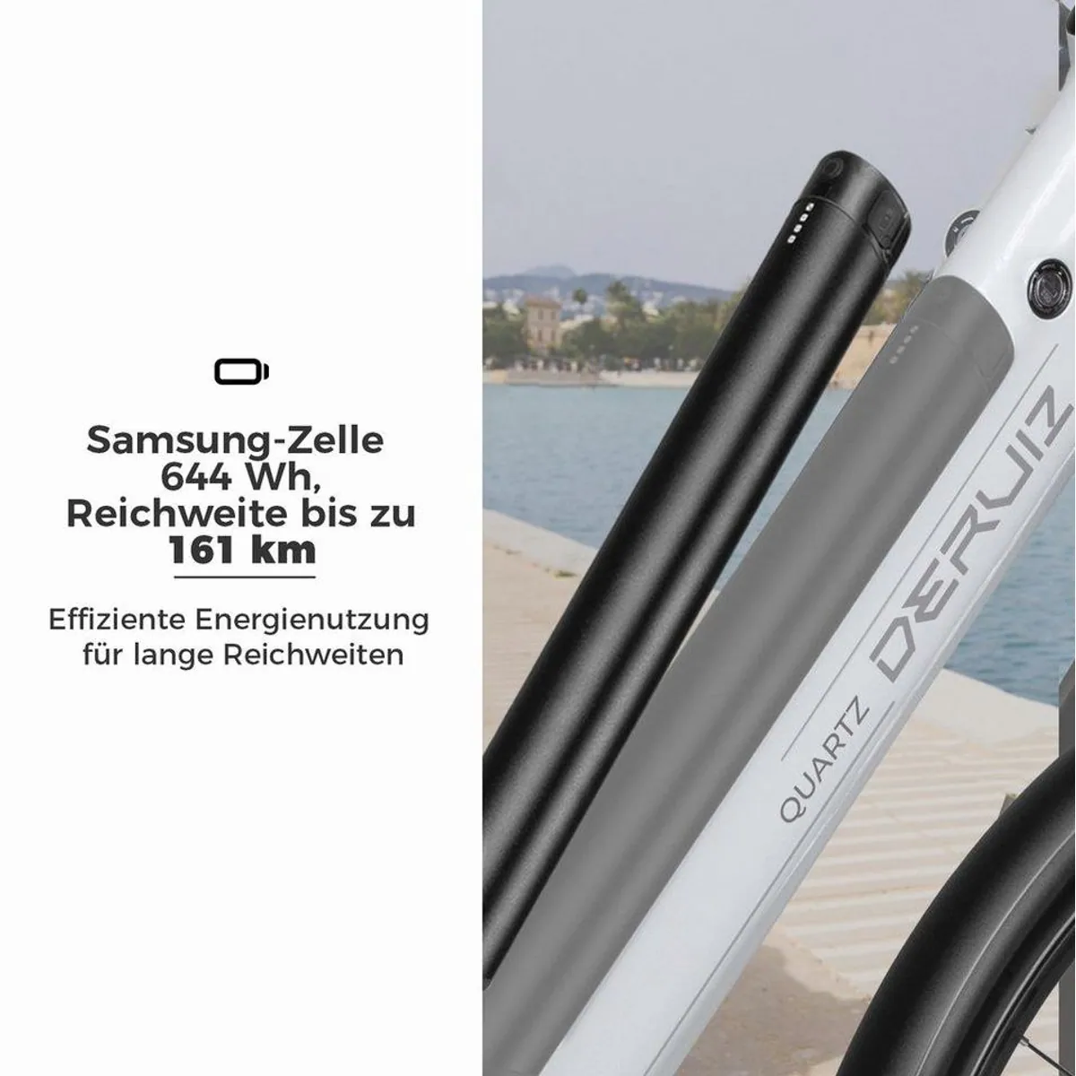 DERUIZ E-Bike Cityrad 28 Zoll, 644 Wh Akku, 8-Gang Shimano, Bluetooth & App 4