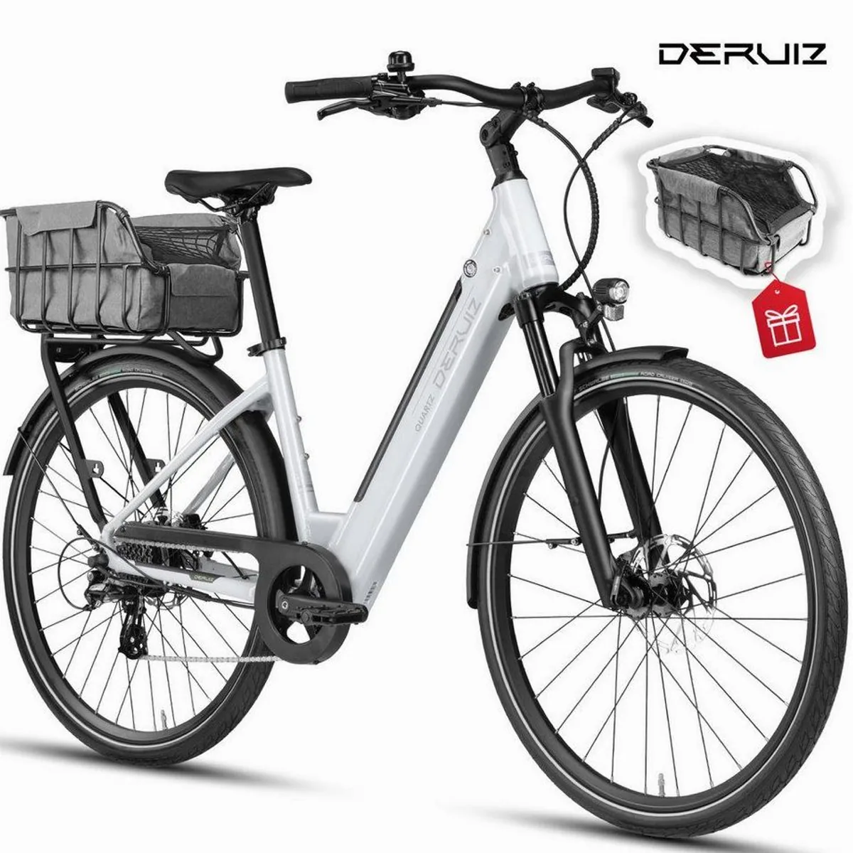 DERUIZ E-Bike Cityrad 28 Zoll, 644 Wh Akku, 8-Gang Shimano Schaltung