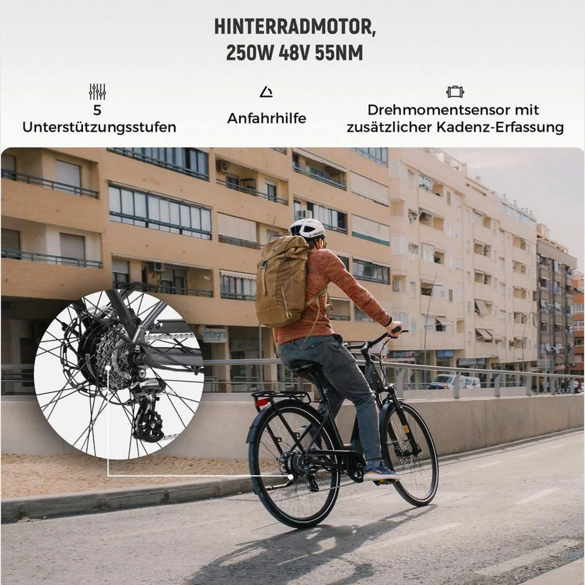 DERUIZ E-Bike Cityrad 28 Zoll, 644 Wh Akku, 8-Gang Shimano Schaltung 4