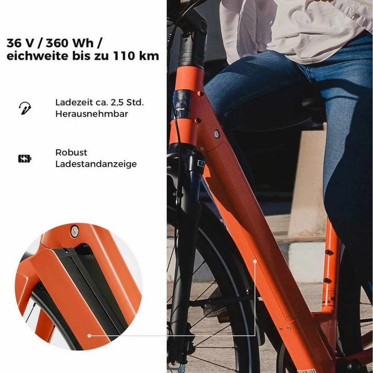 DERUIZ E-Bike Cityrad 28 Zoll, Riemenantrieb, SHIMANO Schaltwerk, 360 Wh 4
