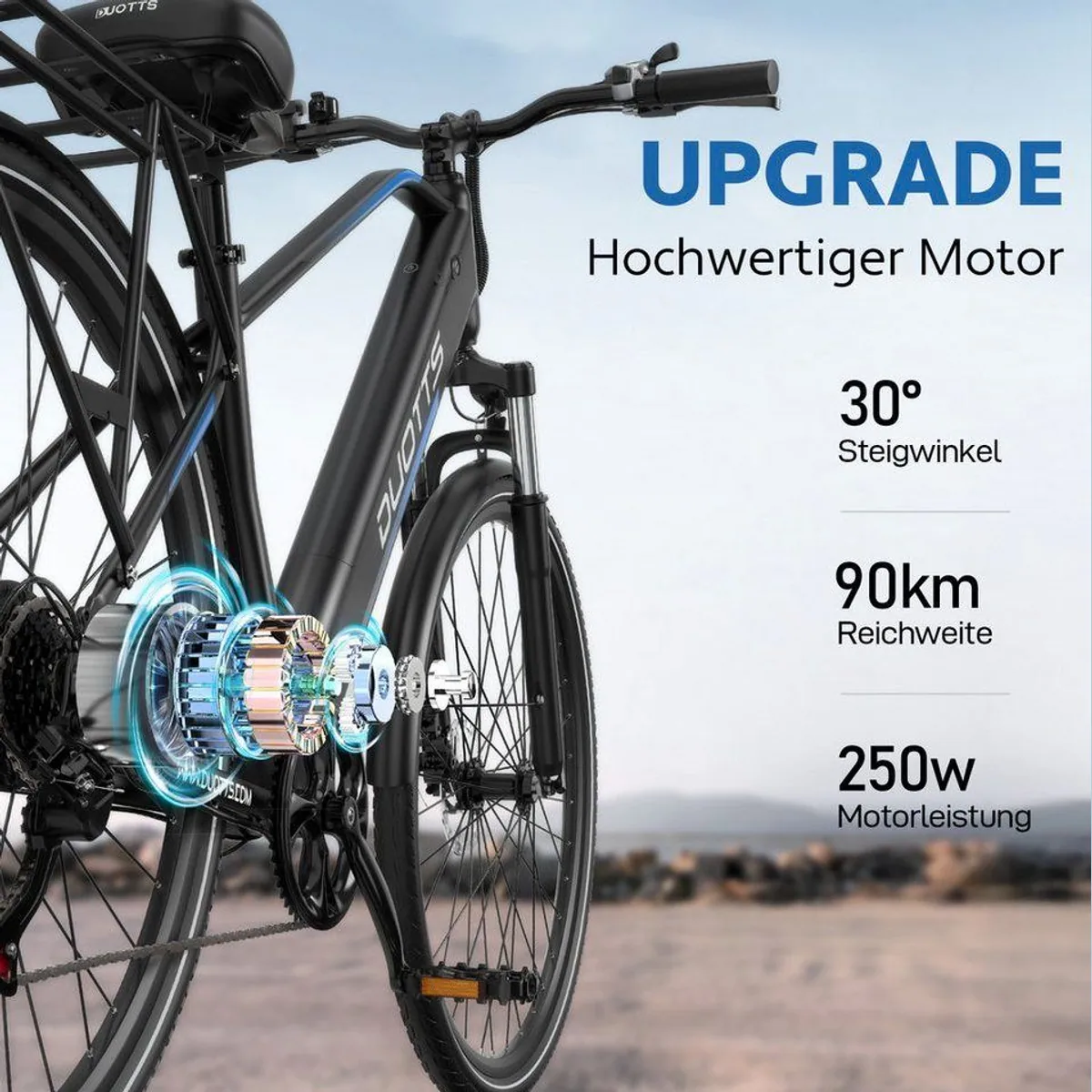DUOTTS E-Bike C29 Lite, 250W Heckmotor, 90 km Reichweite, 7-Gang Shimano 5