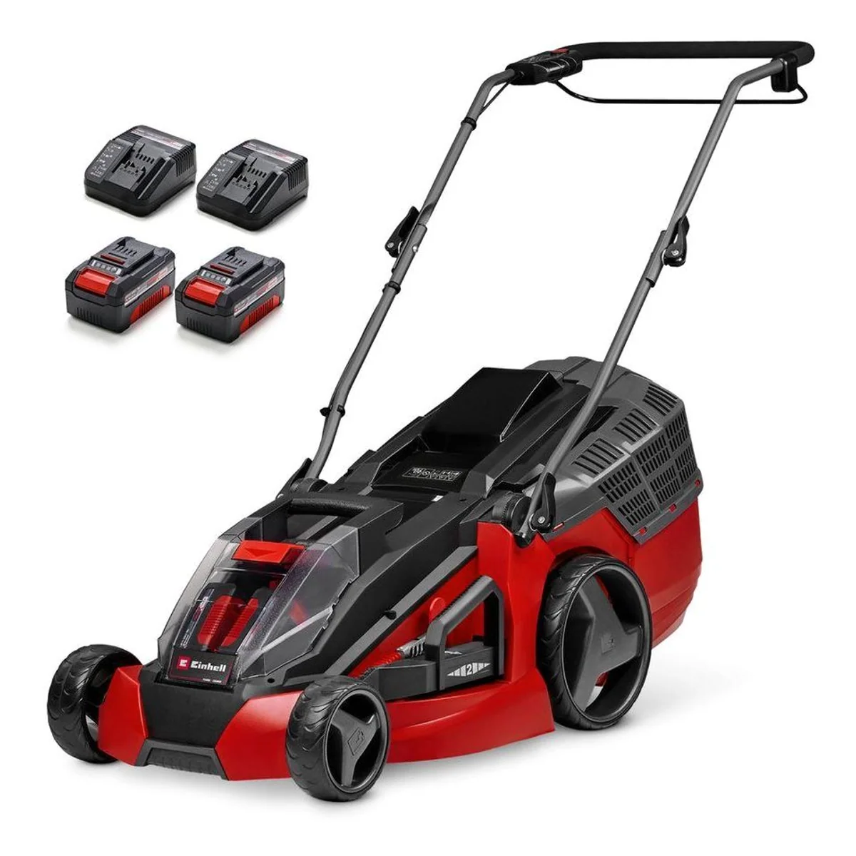 Einhell GE-CM 43 Li M, leistungsstarker Akkurasenmäher mit Mulchfunktion — 2 Akkus, 43 cm Schnittbreite