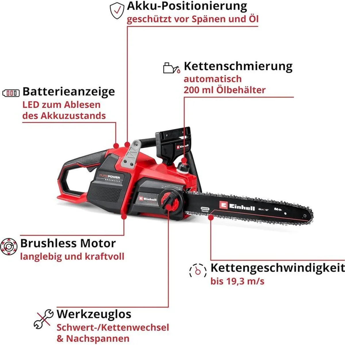 Einhell Akku-Kettensäge GP-LC 36/40 Li BL-Solo, bürstenloser Motor, automatische Kettenschmierung 3