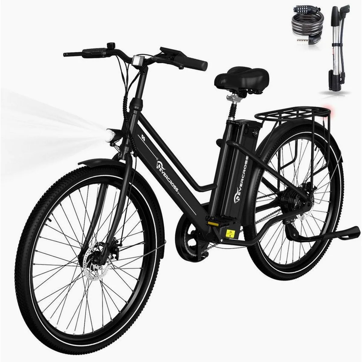 EVERCROSS TECH E-Bike Cityrad, 26 Zoll, 90 km Reichweite, 250W Motor