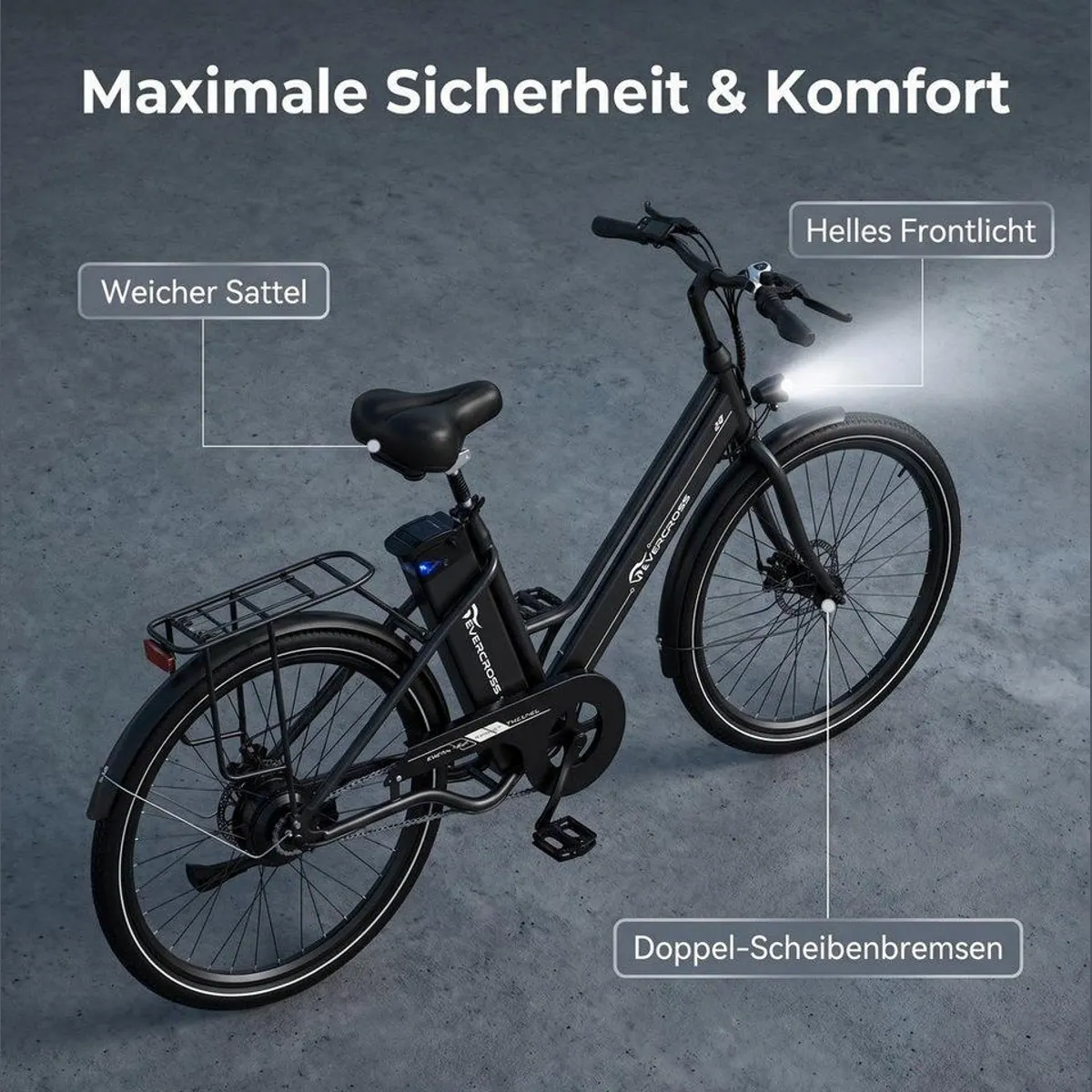 EVERCROSS TECH E-Bike Cityrad, 26 Zoll, 90 km Reichweite, 250W Motor 3