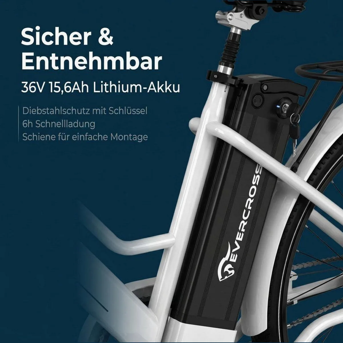 EVERCROSS TECH E-Bike Cityrad, 26 Zoll, 90 km Reichweite, 250W Motor 5