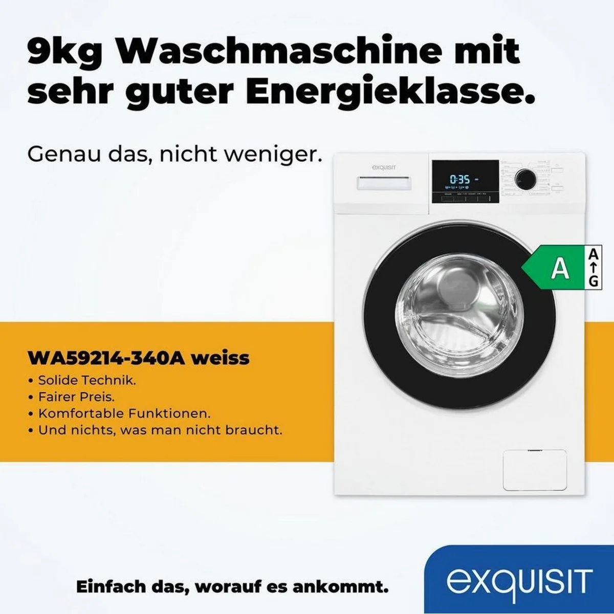 exquisit WA59214-340A, 9 kg Fassungsvermögen, 1400 U/min, Knitterschutz 2