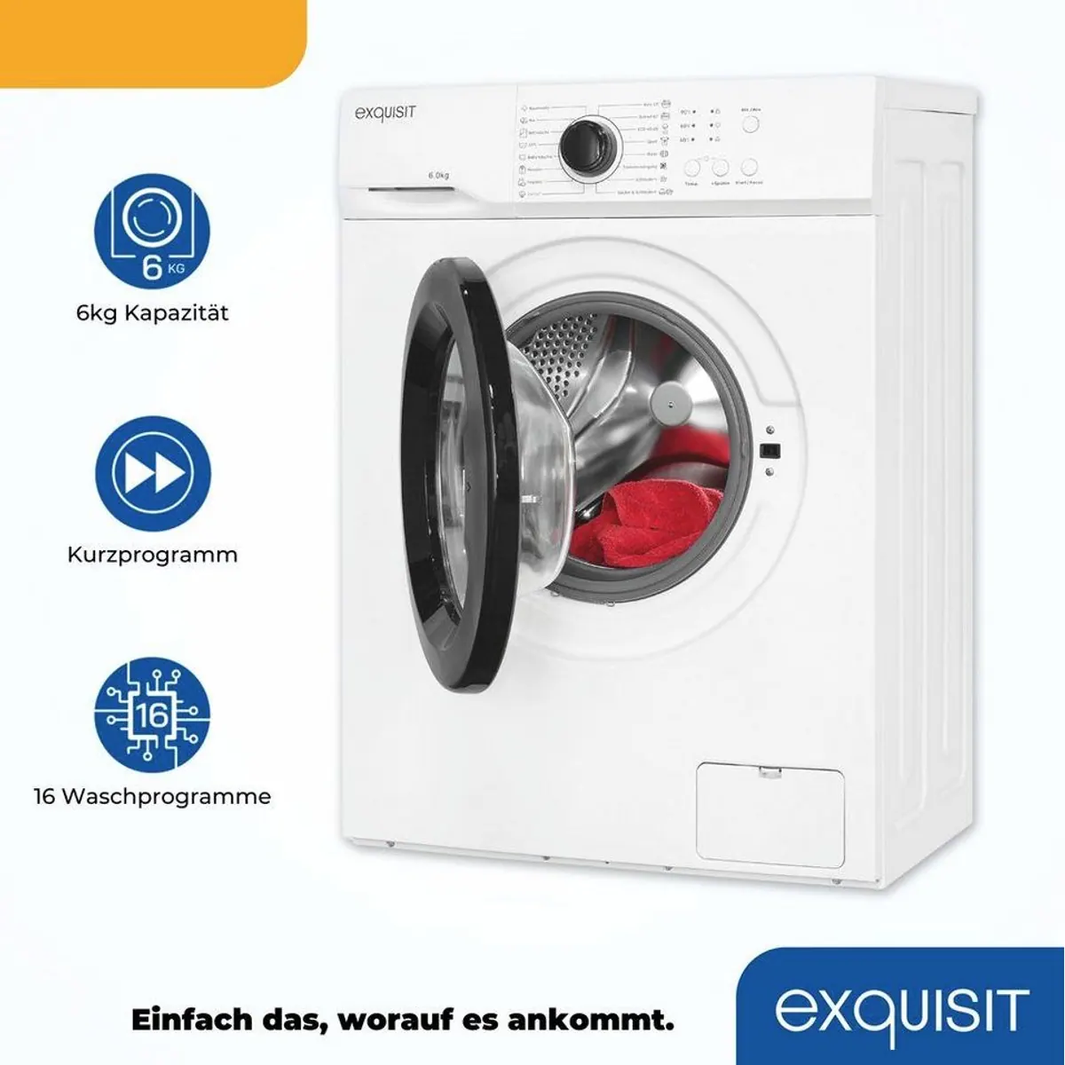 exquisit Waschmaschine WA6110-021A, 6 kg, 16 Programme, Restlaufzeitanzeige 2