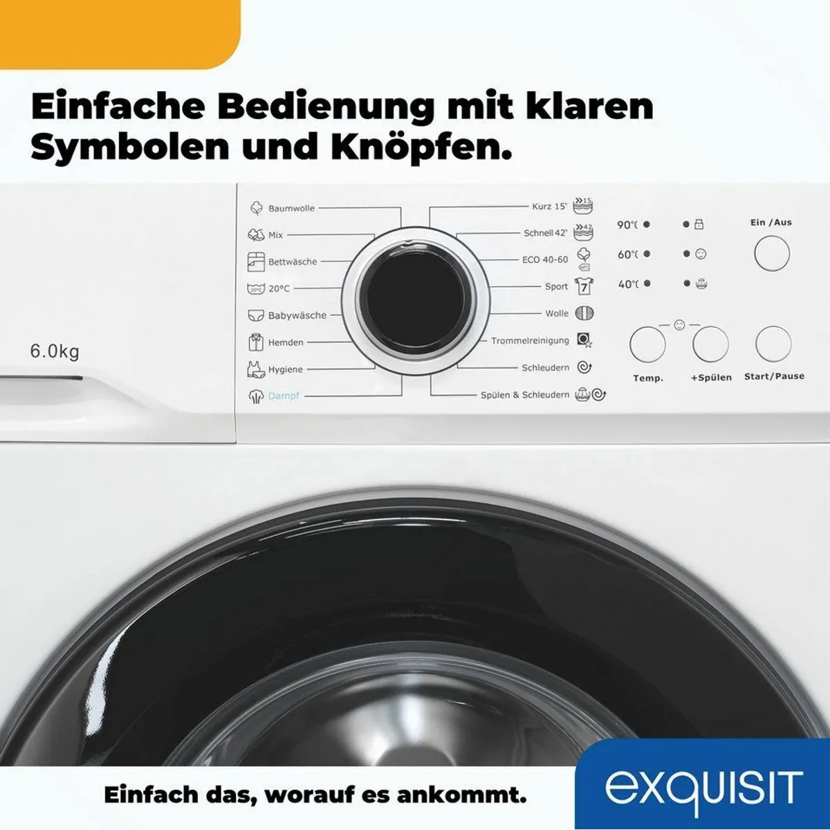 exquisit Waschmaschine WA6110-021A, 6 kg, 16 Programme, Restlaufzeitanzeige 3