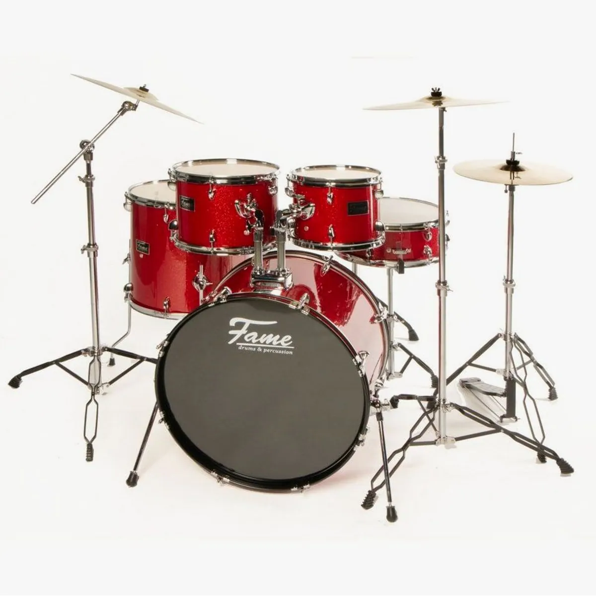 FAME FG22B-RD First Gig Rock Set, 22 Zoll Bassdrum, Pappel-Kessel, inklusive Becken