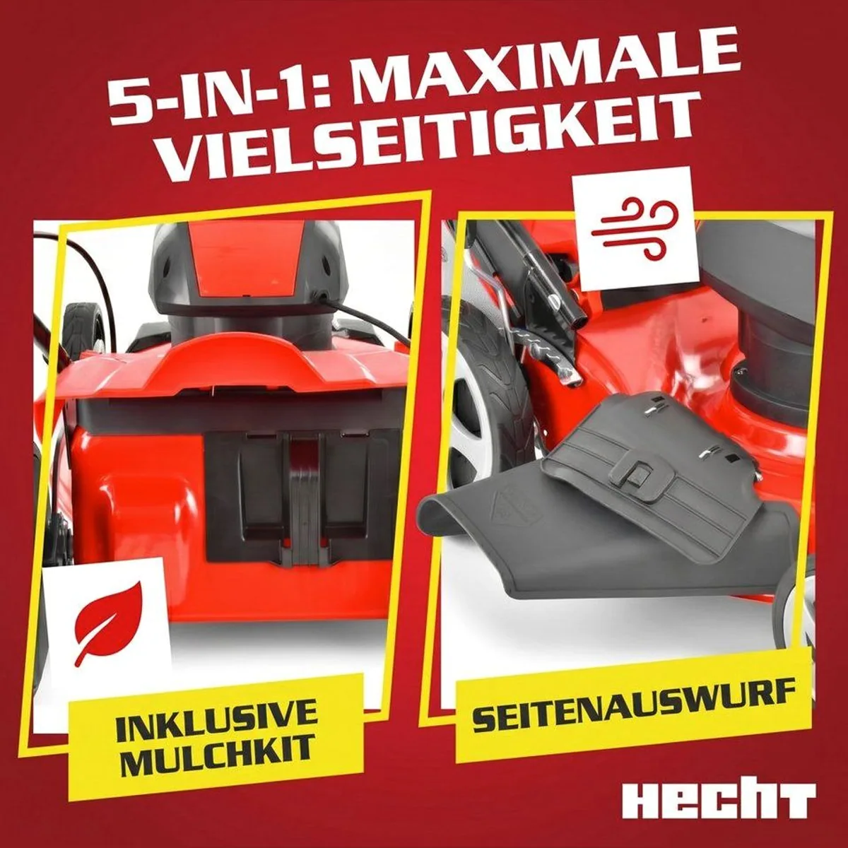 Hecht Elektro Rasenmäher 1802 S, 5-in-1 Funktion, 46 cm Schnittbreite, Radantrieb 2