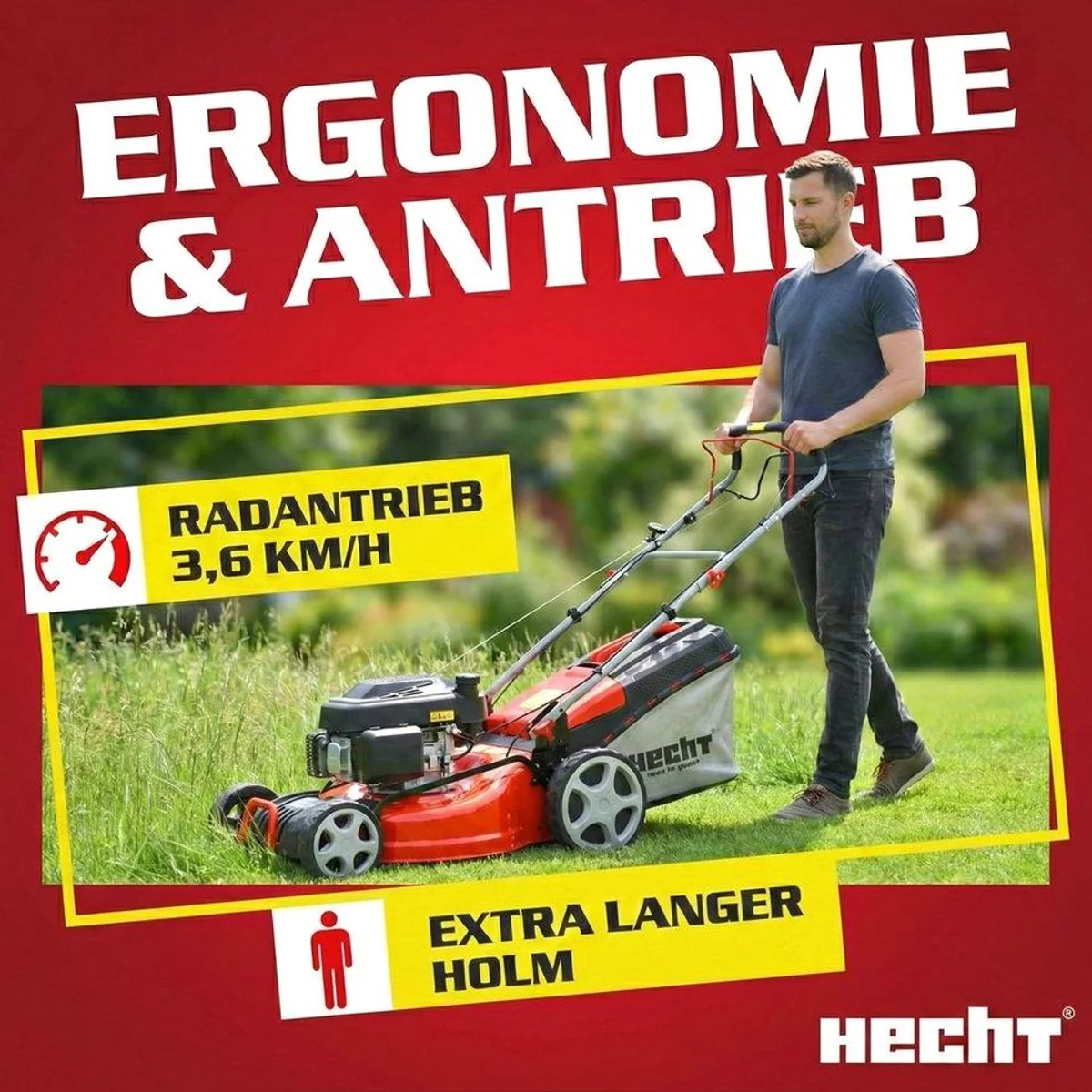 Hecht Rasenmäher 547 SXW, 5-in-1 Funktion, 46 cm Schnittbreite, 3,7 PS 3