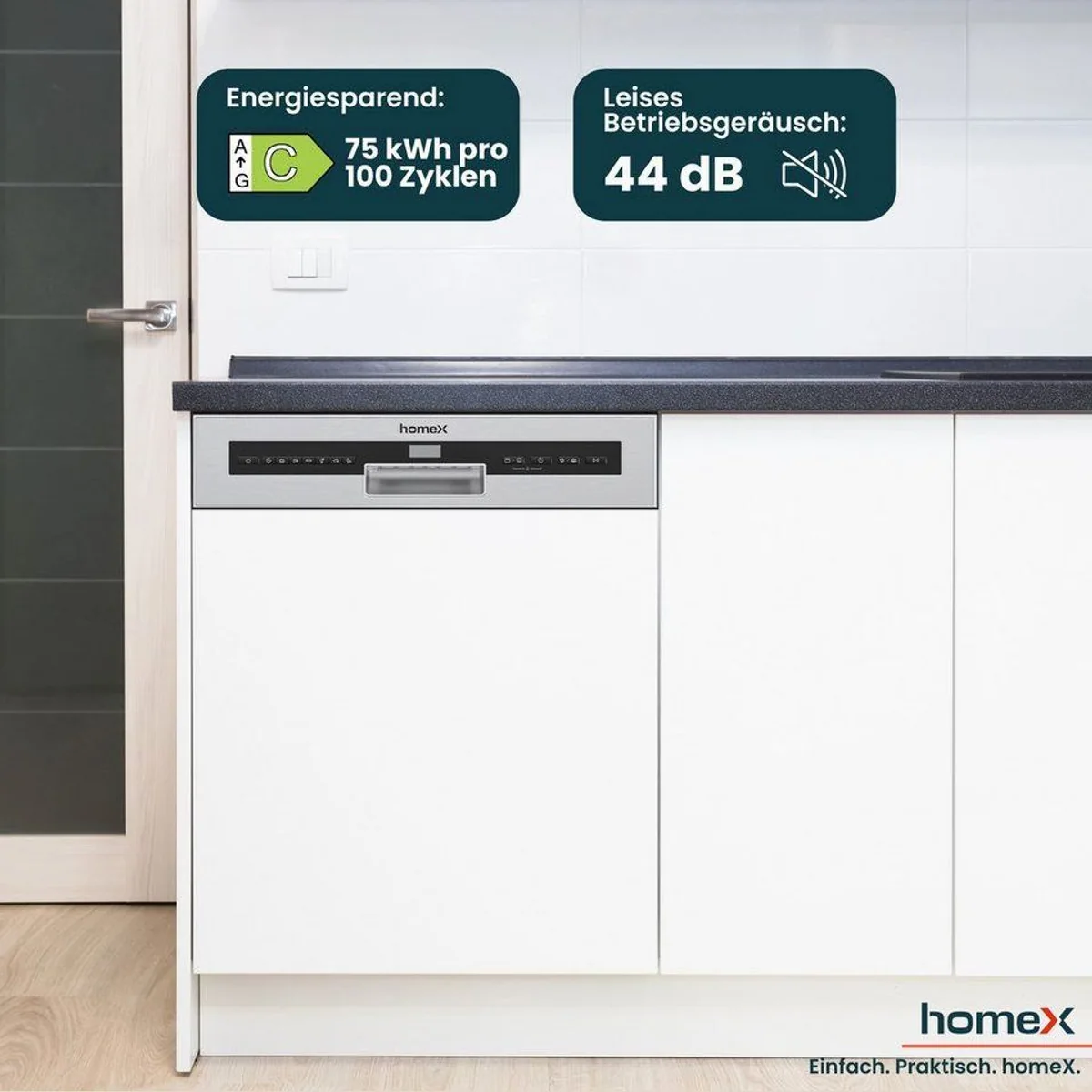 homeX DWSI601444C Geschirrspüler, 14 Maßgedecke, 44 dB, 7 Programme 4