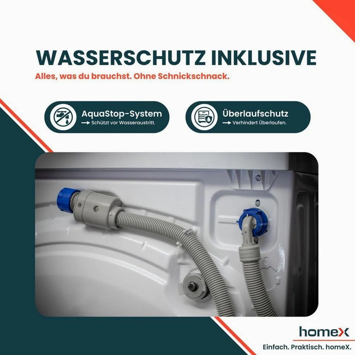 homeX Waschmaschine WF814H1A-W, 8 kg, 1400 U/min, Dampffunktion, AquaStop, Inverter Motor 4