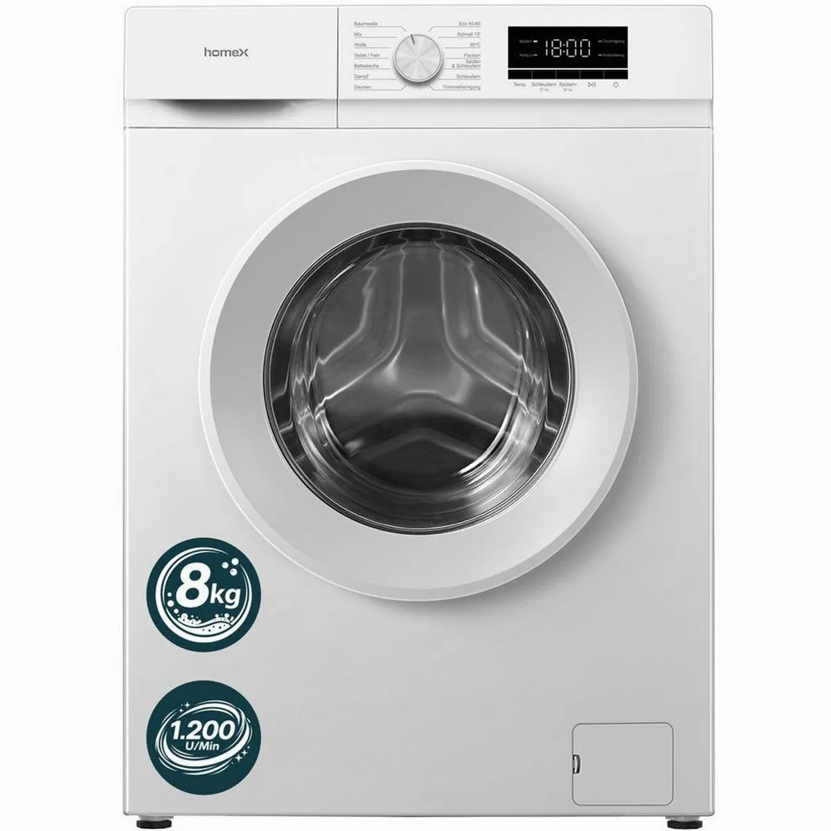 homeX Waschmaschine WF812K1A-W, 8 kg, 1200 U/min, Inverter Motor, AquaStop