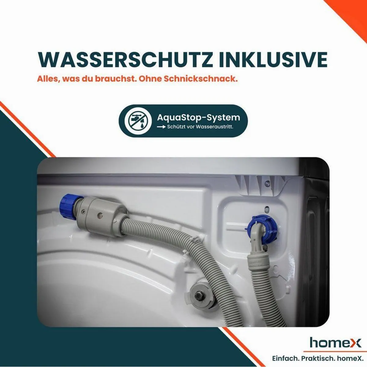 homeX Waschmaschine WF812K1A-W, 8 kg, 1200 U/min, Inverter Motor, AquaStop 3
