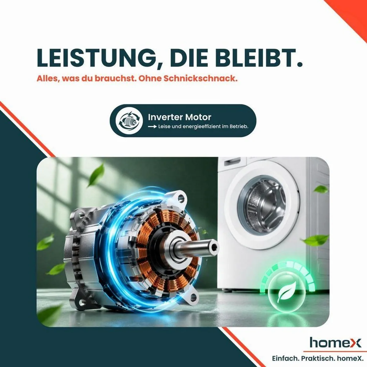 homeX Waschmaschine WF812K1A-W, 8 kg, 1200 U/min, Inverter Motor, AquaStop 4