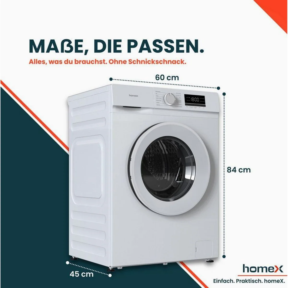 homeX Waschmaschine WF812K1A-W, 8 kg, 1200 U/min, Inverter Motor, AquaStop 5