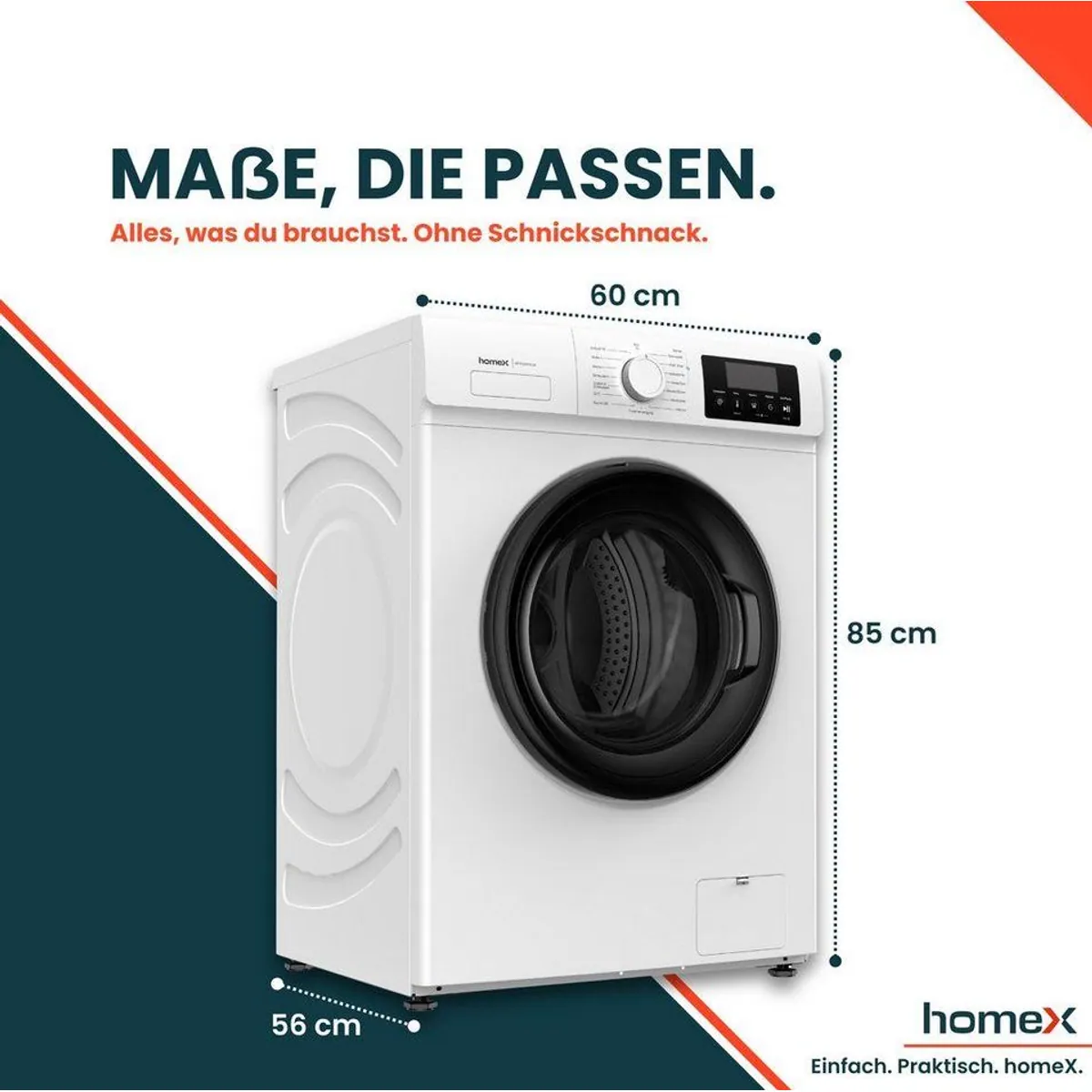 homeX WF812W1A-W Waschmaschine, 8 kg, 1200 U/min, Dampffunktion, Inverter Motor, EEK A -20% 2