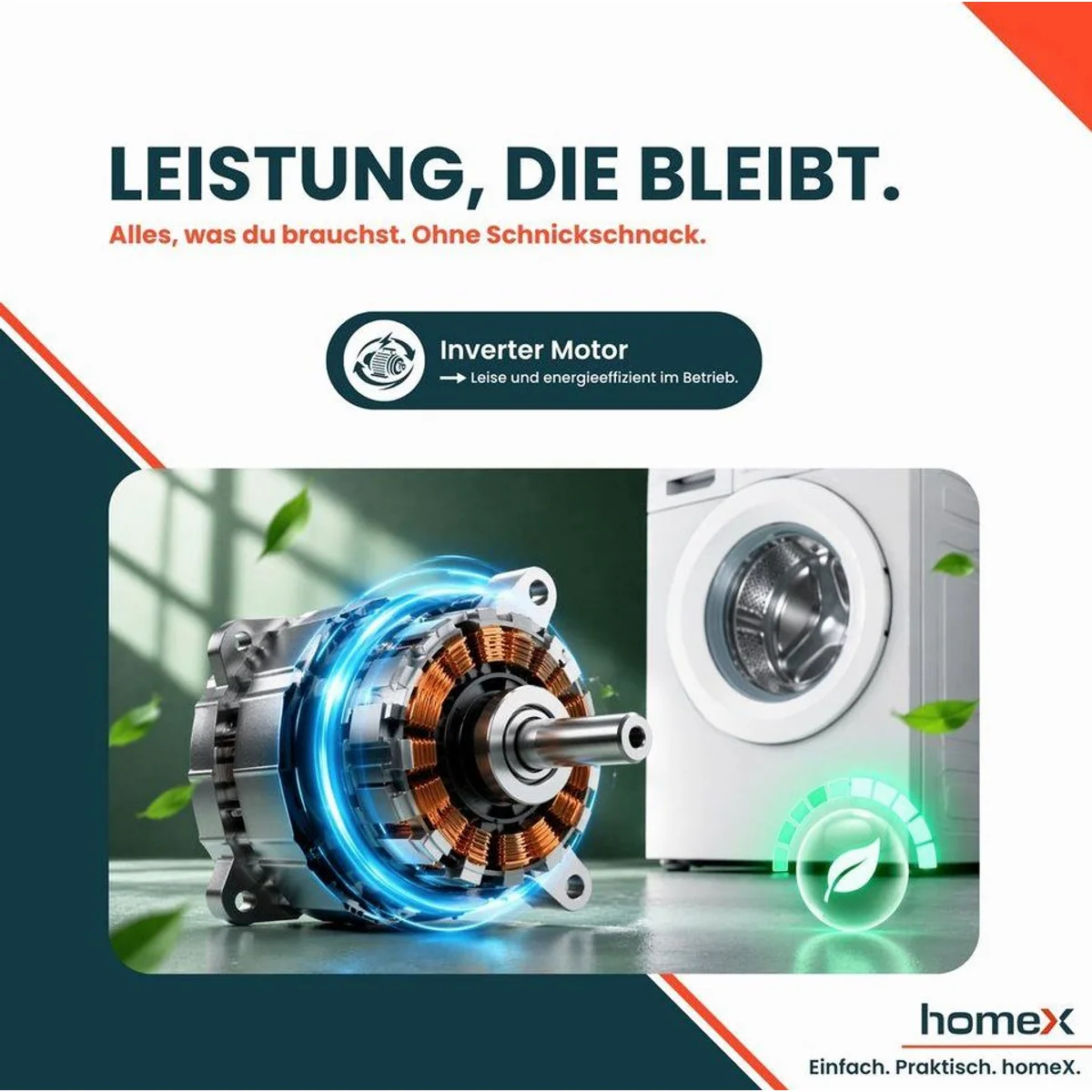 homeX WF812W1A-W Waschmaschine, 8 kg, 1200 U/min, Dampffunktion, Inverter Motor, EEK A -20% 5