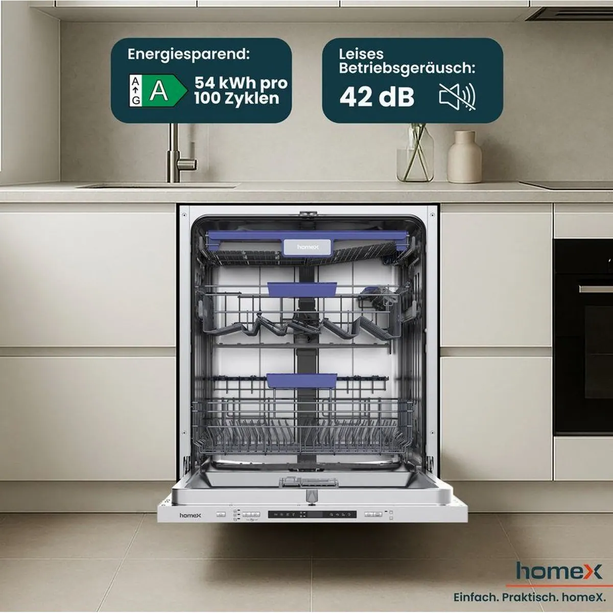 homeX DWFI601442A Geschirrspüler, 14 Maßgedecke, 8 Programme, 42 dB 5