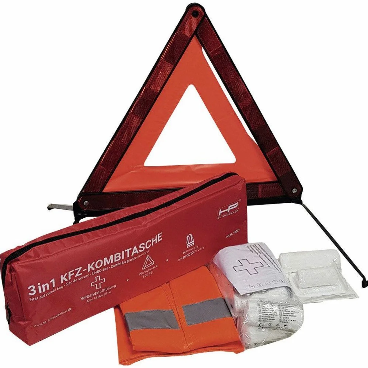 HP Autozubehör Warndreieck & Verbandtasche, DIN 13164 konform, wasserabweisend