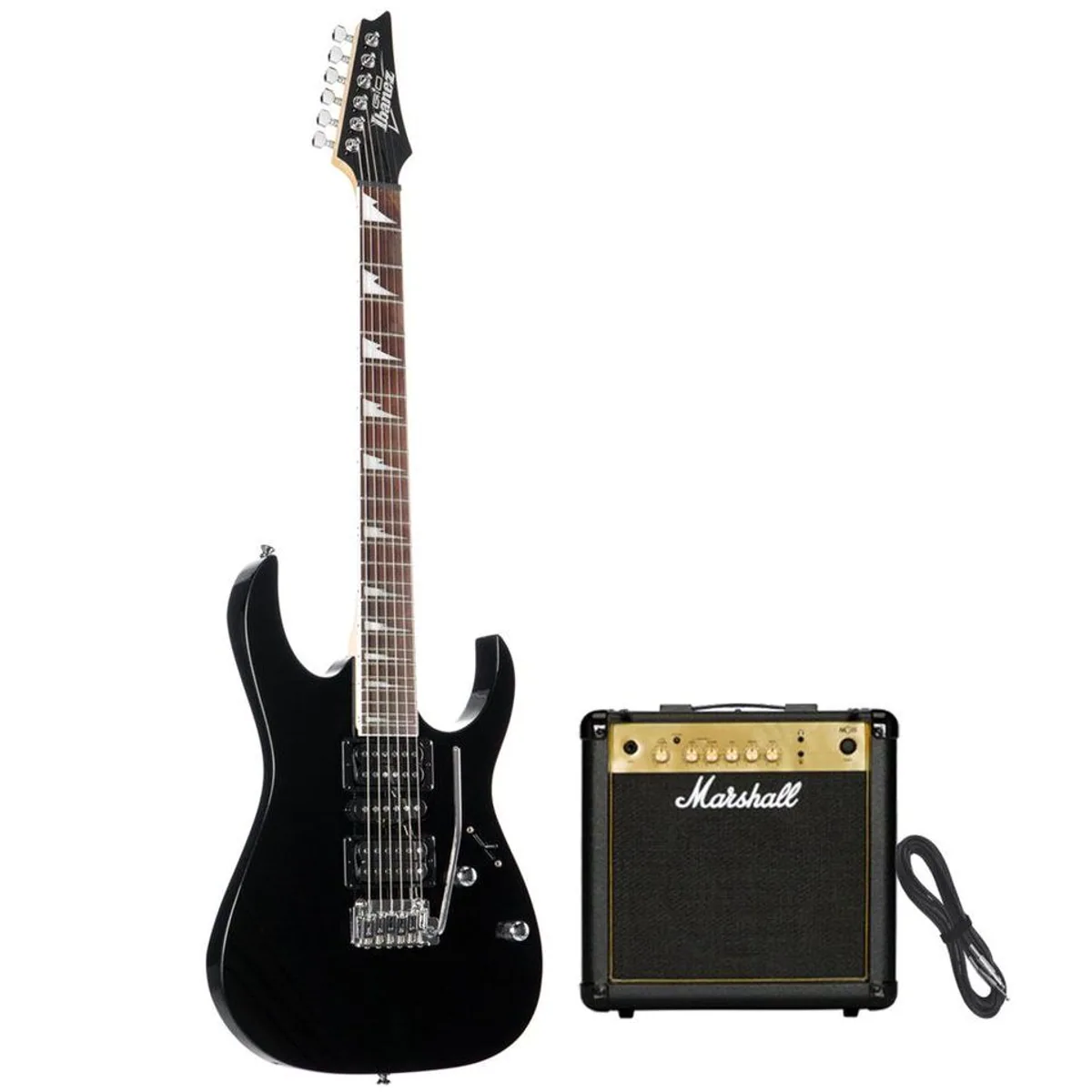Ibanez GRG170DX-BKN E-Gitarre, leistungsstarker Verstärker, umfassendes Set