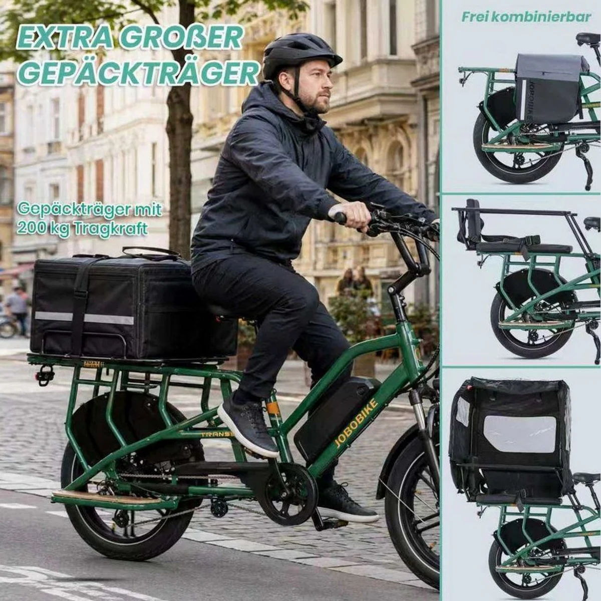 JOBOBIKE Transer Cargo E-Bike, hohe Transportkapazität, 150 km Reichweite, 200 kg Zuladung 2