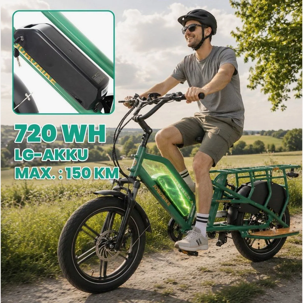 JOBOBIKE Transer Cargo E-Bike, hohe Transportkapazität, 150 km Reichweite, 200 kg Zuladung 3