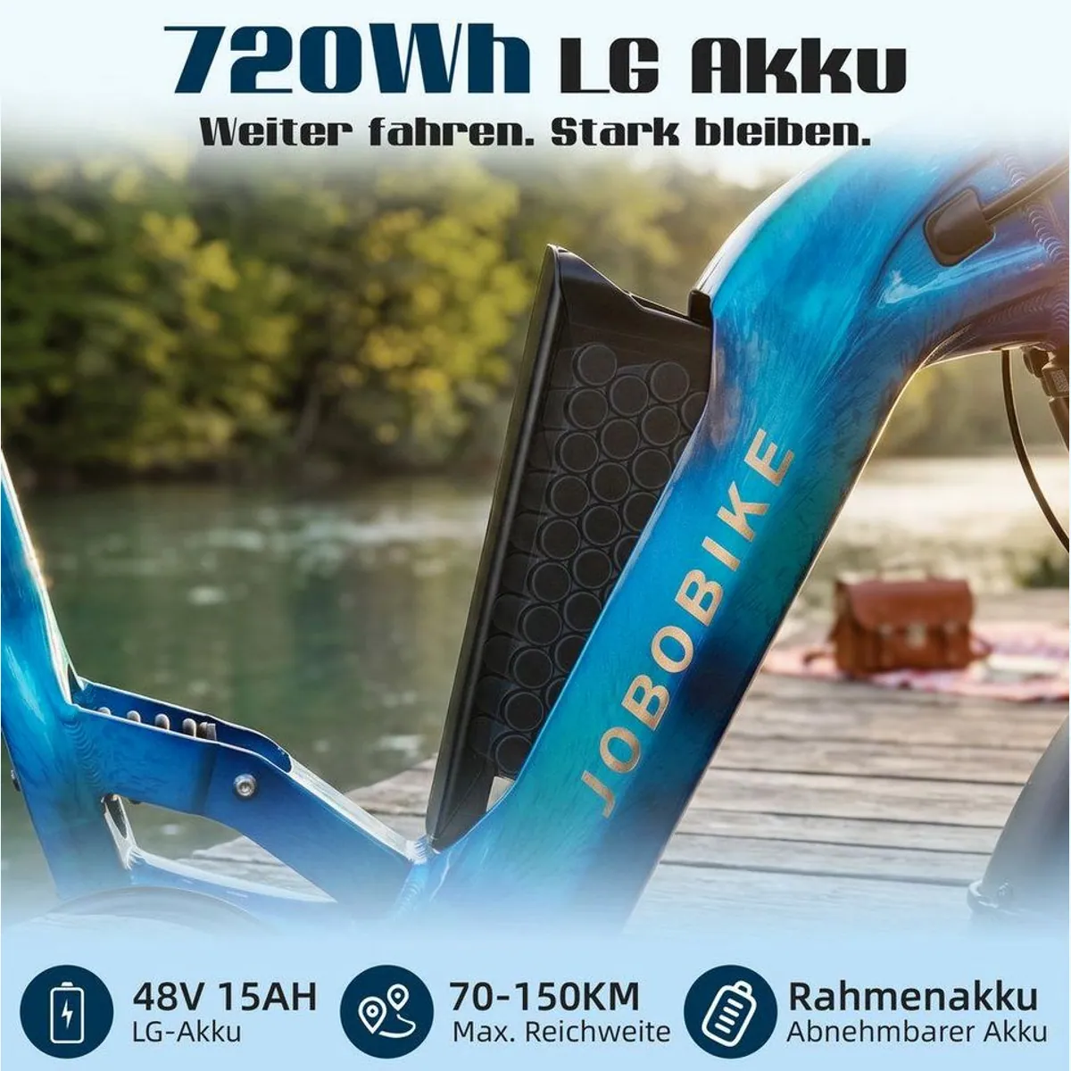 JOBOBIKE E-Bike Mountainbike, 720 Wh Akku, 150 km Reichweite, hydraulische Federgabel 4