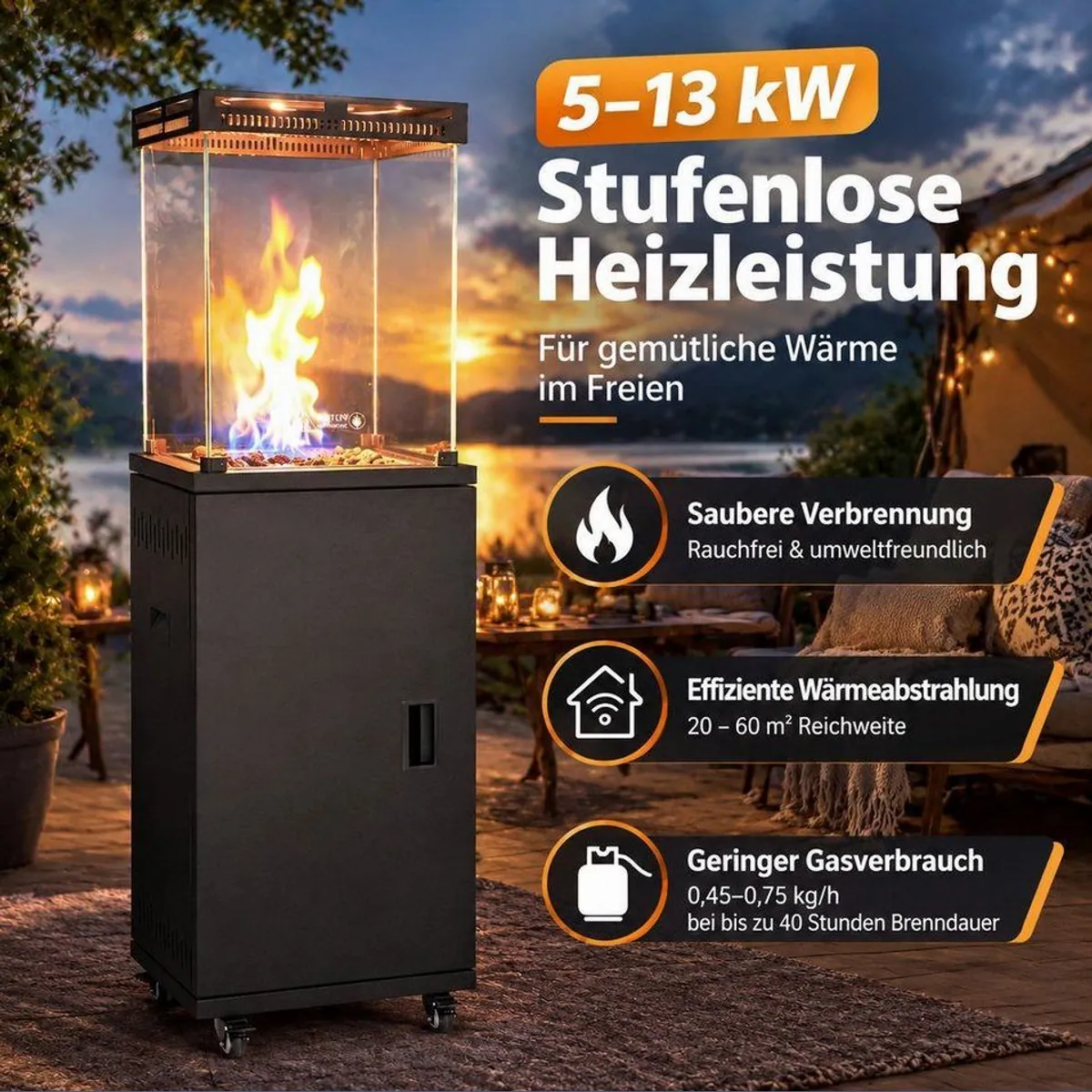 Ledklang Terrassenheizer, 5-13 kW, variable Heizleistung für Outdoor-Bereiche 2